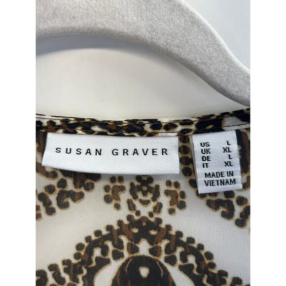 Susan Graver Womens L Open Front Cardigan Two-Tone Brown/Gold Bell Sleeve - Picture 3 of 6